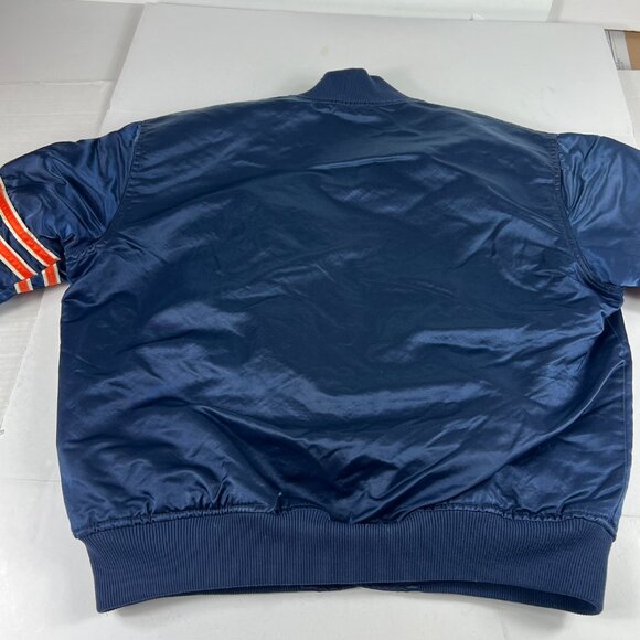 VTG 90s Starter Chicago Bears Satin Jacket Adult Large Blue Snap Button Bomber - Picture 12 of 16
